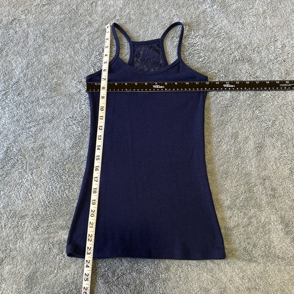 No Boundaries Navy Blue Ribbed Racerback Tank Top with Floral Lace Back Inset - Picture 8 of 8